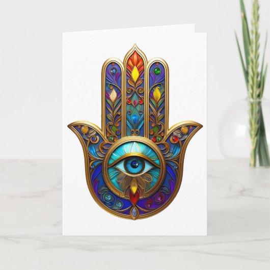 Gold Colorful Hamsa Turquoise Sapphire Third Eye  Karte (Vorderseite)