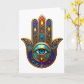 Gold Colorful Hamsa Turquoise Sapphire Third Eye  Karte (Gelbe Blume)