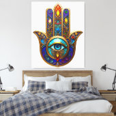 Gold Colorful Hamsa Turquoise Sapphire Third Eye  Leinwanddruck (Insitu (Schlafzimmer))