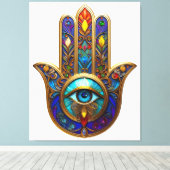 Gold Colorful Hamsa Turquoise Sapphire Third Eye  Leinwanddruck (Insitu (Holzboden))