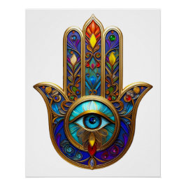 Gold Colorful Hamsa Turquoise Sapphire Third Eye  Poster