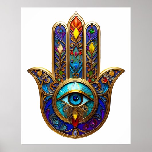Gold Colorful Hamsa Turquoise Sapphire Third Eye  Poster (Vorne)