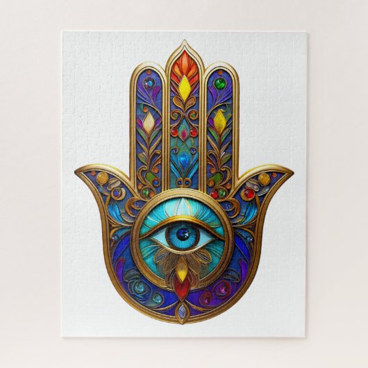 Gold Colorful Hamsa Turquoise Sapphire Third Eye Puzzle (Vertikal)