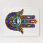 Gold Colorful Hamsa Turquoise Sapphire Third Eye Puzzle (Horizontal)