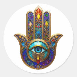 Gold Colorful Hamsa Turquoise Sapphire Third Eye  Runder Aufkleber