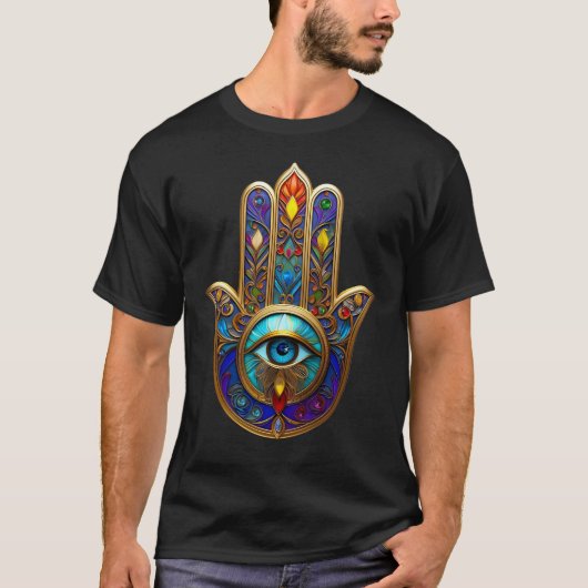 Gold Colorful Hamsa Turquoise Sapphire Third Eye  T-Shirt (Vorderseite)