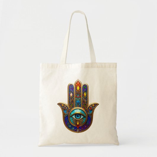 Gold Colorful Hamsa Turquoise Sapphire Third Eye  Tragetasche (Vorne)