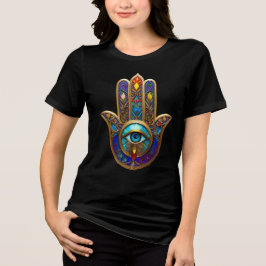 Gold Colorful Hamsa Turquoise Sapphire Third Eye  Tri-Blend Shirt