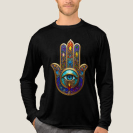 Gold Colorful Hamsa Turquoise Sapphire Third Eye  Tri-Blend Shirt