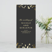 Gold Comfetti Dots Elegantes Schwarzes Hochzeitspr Programm (Stehend Vorderseite)