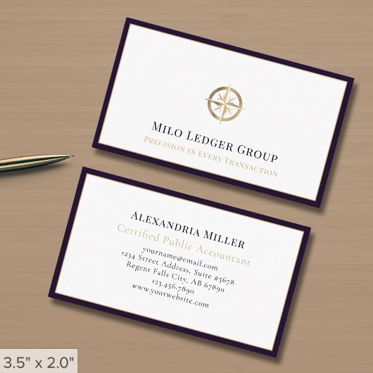 Gold Compass Logo Dunkle Lila Grenze Visitenkarte