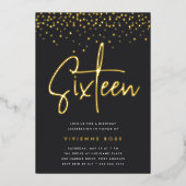 Gold Confetti 16 . Geburtstag Geburtstagsparty Folieneinladung (Vorderseite)