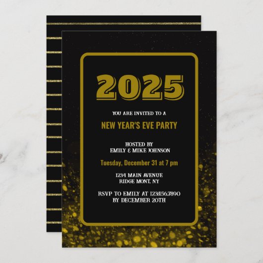 GOLD CONFETTI 2025 Neujahrsfest Einladung (Vorne/Hinten)