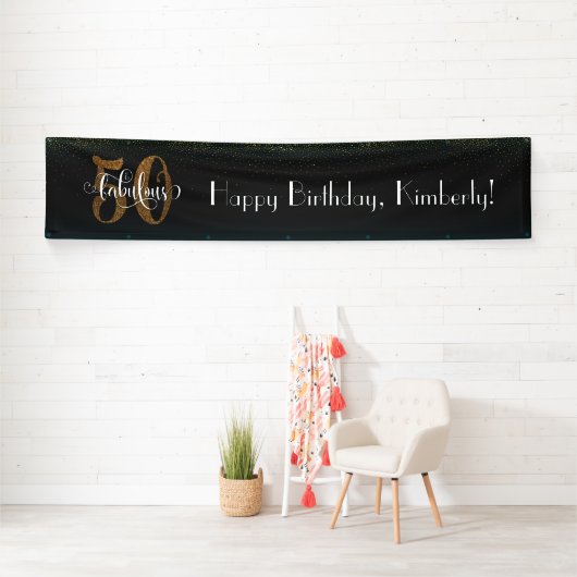 Gold Confetti 50 & Fabulous, Aquamarin und Black O Banner (Insitu)