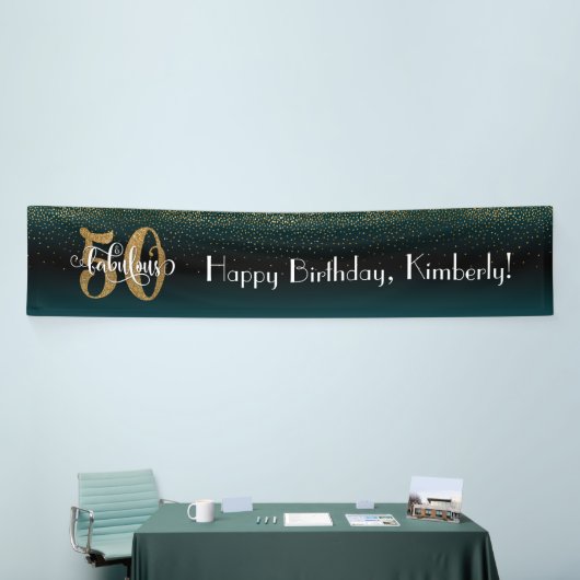 Gold Confetti 50 & Fabulous, Aquamarin und Black O Banner (Messeveranstaltung)