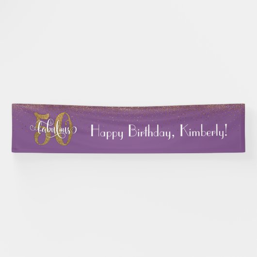 Gold Confetti 50 & Fabulous Happy Geburtstag, Lila Banner (Horizontal)