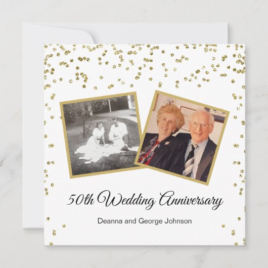 Gold Confetti 50. Hochzeitstag Einladung (Vorderseite)