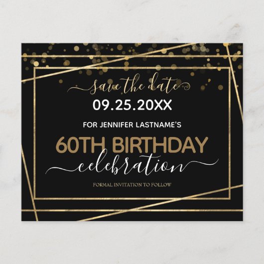 Gold Confetti 60. Geburtstag Save the Date Flyer (Vorne)