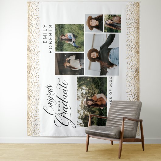 Gold Confetti 6 Foto Collage Glückwünsche zu unser Wandteppich (Beispiel)