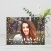 Gold Confetti Abschluss Ankündigung Foto-Karte (Stehend Vorderseite)