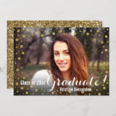 Gold Confetti Abschluss Ankündigung Foto-Karte (Vorne/Hinten)