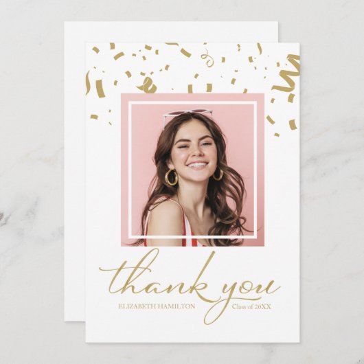 Gold Confetti Abschluss Foto Vielen Dank Dankeskarte (Vorne/Hinten)