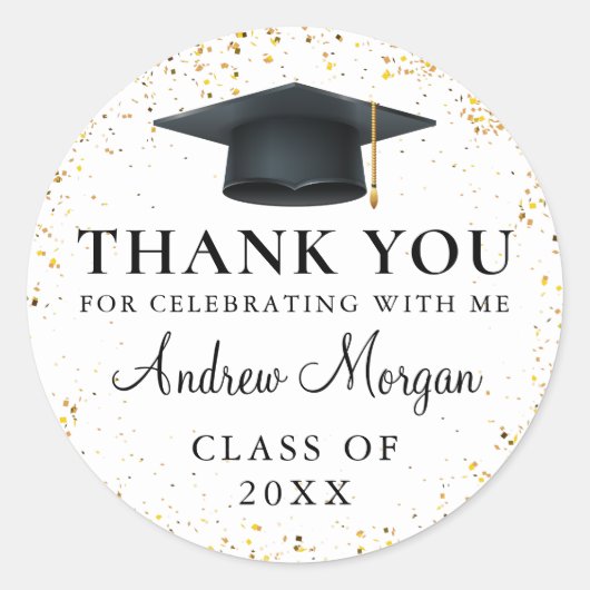 Gold Confetti Abschluss Vielen Dank Runder Aufkleber (Vorderseite)