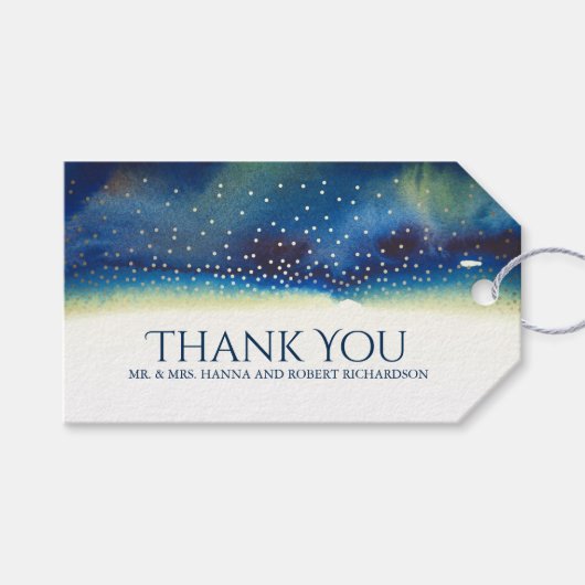 Gold Confetti Aquamarin Watercolor Geschenkanhänger (Vorderseite (Horizontal))