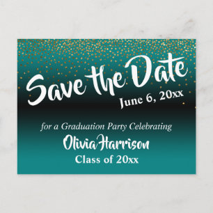 Gold Confetti Aquamariner Abschluss Save the Date Postkarte