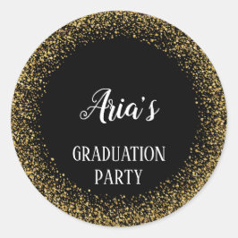 Gold Confetti auf Black Abschluss Umschlag Aufkleb Runder Aufkleber