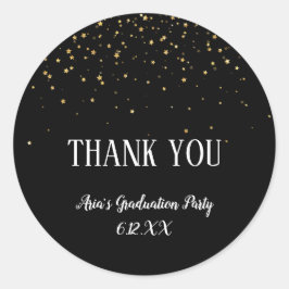 Gold Confetti auf Black Abschluss Vielen Dank Runder Aufkleber