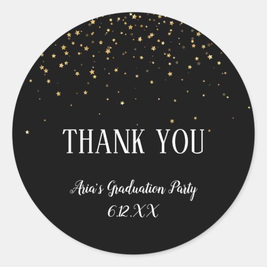 Gold Confetti auf Black Abschluss Vielen Dank Runder Aufkleber (Vorderseite)