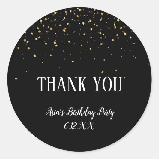 Gold Confetti auf Black Birthday Danke Sticker (Vorderseite)