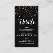 Gold Confetti auf Black Birthday Details Card