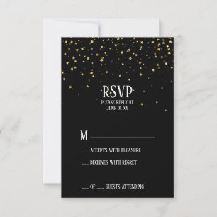 Gold Confetti auf Black Birthday Party RSVP Card Karte