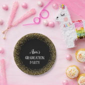 Gold Confetti auf Black Graduation Party Teller (Party)