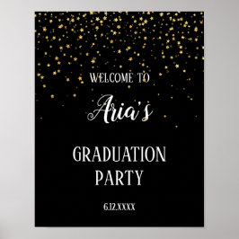Gold Confetti auf Black Graduation Party Willkomme Poster