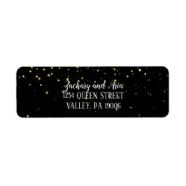 Gold Confetti auf Black Wedding Address Labels