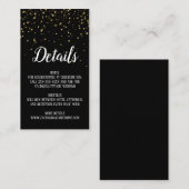 Gold Confetti auf Black Wedding Details Card Begleitkarte (Vorne/Hinten)