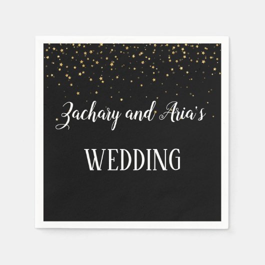 Gold Confetti auf Black Wedding Napkins Serviette (Vorderseite)