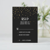 Gold Confetti auf Black Wedding RSVP Card Karte (Stehend Vorderseite)
