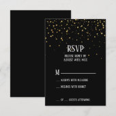 Gold Confetti auf Black Wedding RSVP Card Karte (Vorne/Hinten)