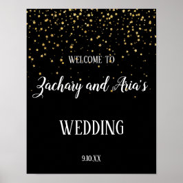 Gold Confetti auf Black Wedding Willkommenszeichen Poster