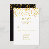 Gold Confetti auf Black & White Wedding RSVP Karte (Vorne/Hinten)