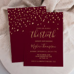 Gold Confetti auf Burgund 30. Geburtstag Party Einladung<br><div class="desc">Dieses moderne Design besticht durch Imitate golddreieckige Konfetti auf bordeauxrotem Hintergrund. Das Wort "dreißig" erscheint in elegantem goldfarbenem Schriftart. Personalisieren Sie die Einladung mit dem Namen der Honoree in Gold Handschrift Schriftart,  zusammen mit Datum,  Veranstaltungsort und anderen Details in Gold Sans Serif Typ.</div>