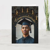 Gold Confetti auf dem Foto "Black Graduation Caps" Karte (Vorderseite)