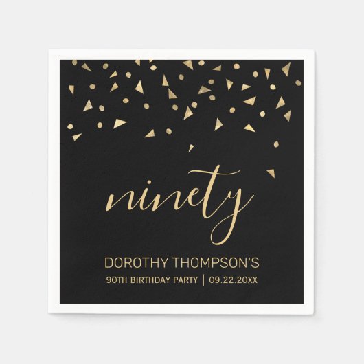 Gold Confetti auf der 90. Black Birthday Party Serviette (Vorderseite)