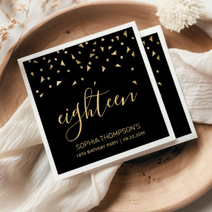 Gold Confetti auf der Black 18. Geburtstagsparty Serviette