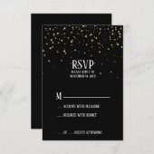Gold Confetti auf der schwarzen RSVP-Karte RSVP Karte (Vorne/Hinten)