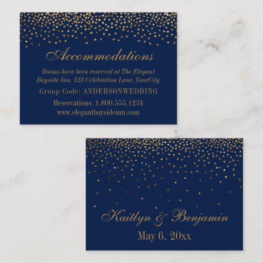 Gold Confetti auf Hochzeitskarten der Marine Begleitkarte (Vorne/Hinten)